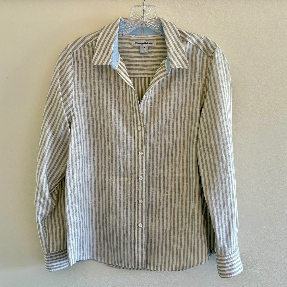 Tommy Bahama 100% Linen Striped Button Down Shirt Small Coastal Resort